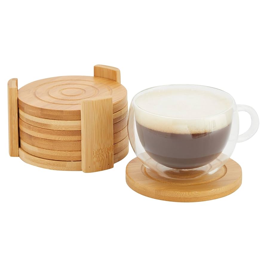 7Pcs Bamboo Coasters, Household Drink Cup Pads Protection, Tea Cup Table Holder 7Pcs Bamboo Coasters, Household Drink Cup Pads Protection, Tea Cup Table Holder